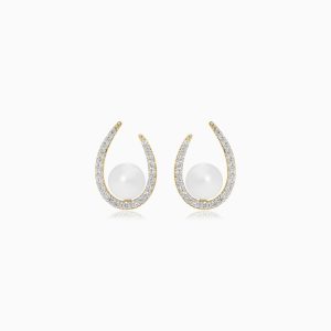 18k Yellow Gold Earrings with Pearls and Zircon Stones | Danah Collection
