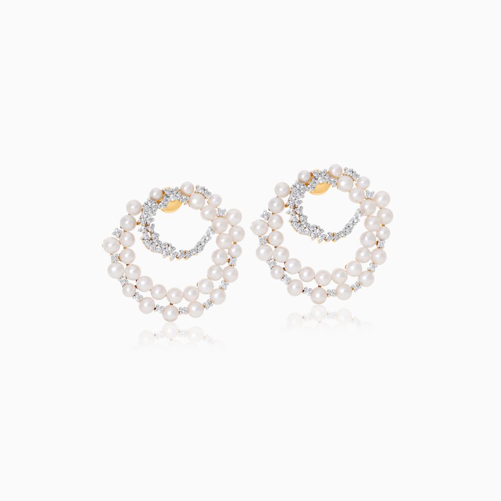 18k Yellow Gold Pearl and Zircon Earrings | Danah Collection