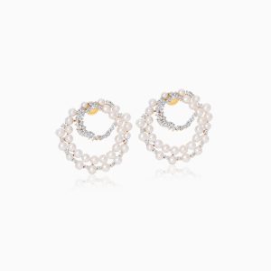 18k Yellow Gold Pearl and Zircon Earrings | Danah Collection