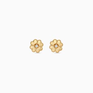 18k Yellow Gold Kids Flower Earrings with Zircon | Spanish Kids Collection