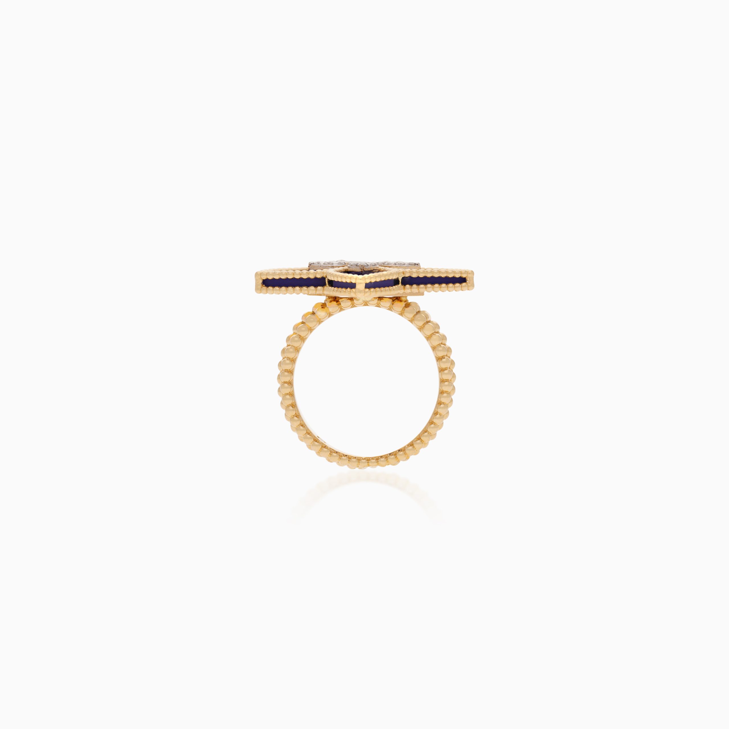 Floral Design Ring in 18K Yellow Gold with Diamonds and Lapis Lazuli | Fortuna Diamond Collection - Image 4