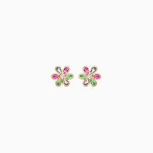 18k Yellow Gold Floral Earrings Featuring Zircon and Multi-Coloured Stones | Spanish Kids Collection