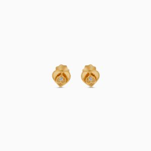 18k Yellow Gold Heart-Shaped Earrings with Zircon Center | Spanish Kids Collection
