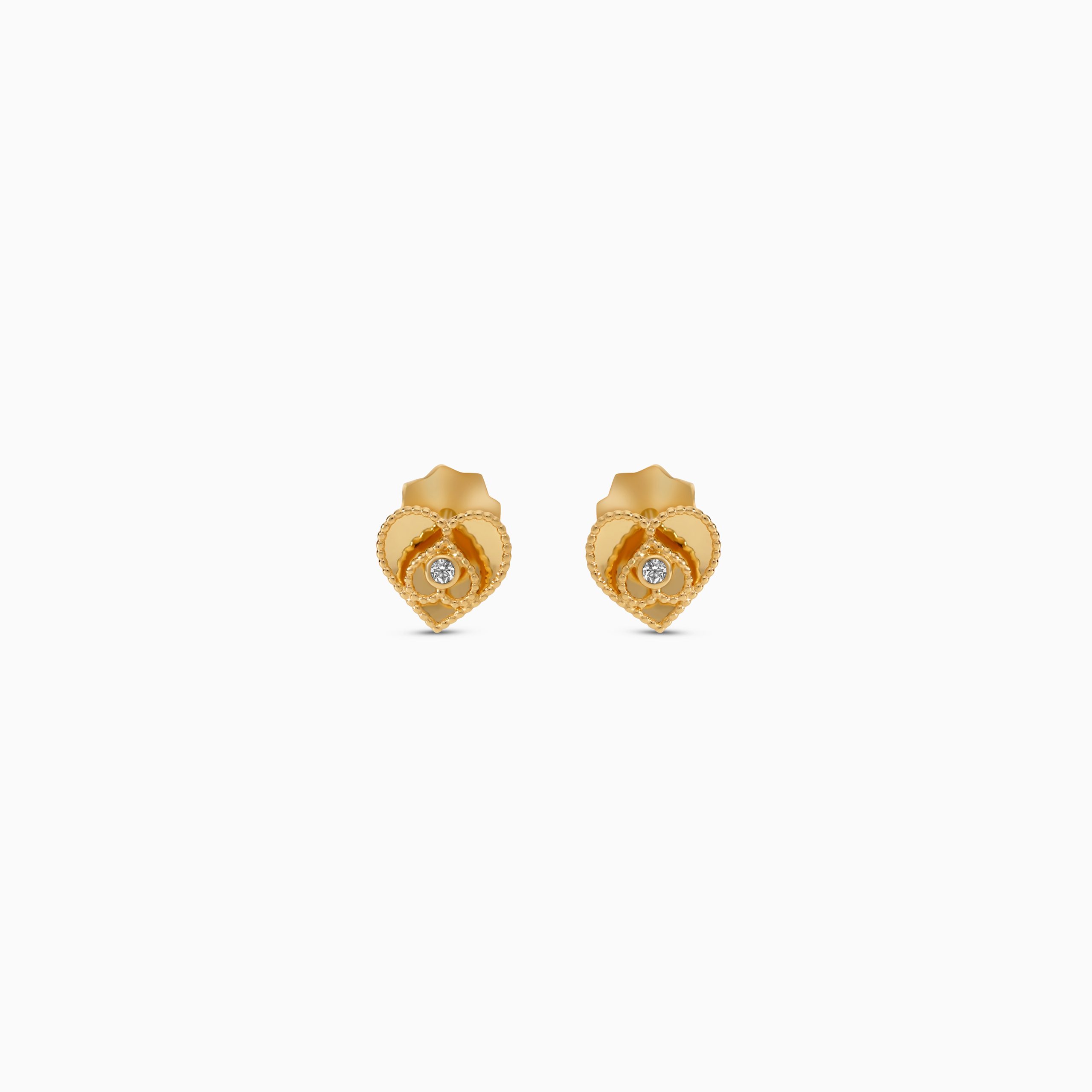 18k Yellow Gold Heart-Shaped Earrings with Zircon Center | Spanish Kids Collection