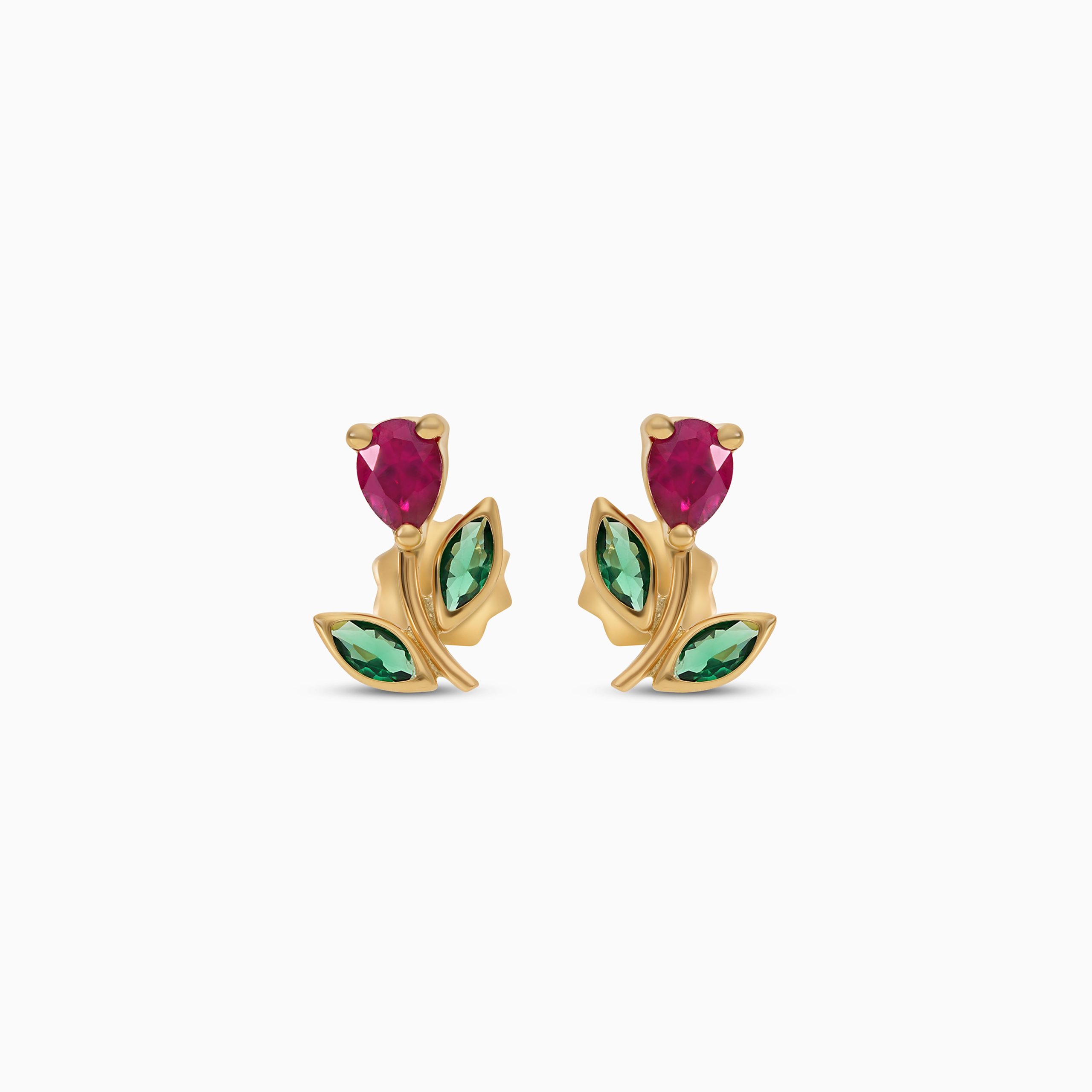 18k Yellow Gold Floral Earrings with Colored Stones | Spanish Kids Collection