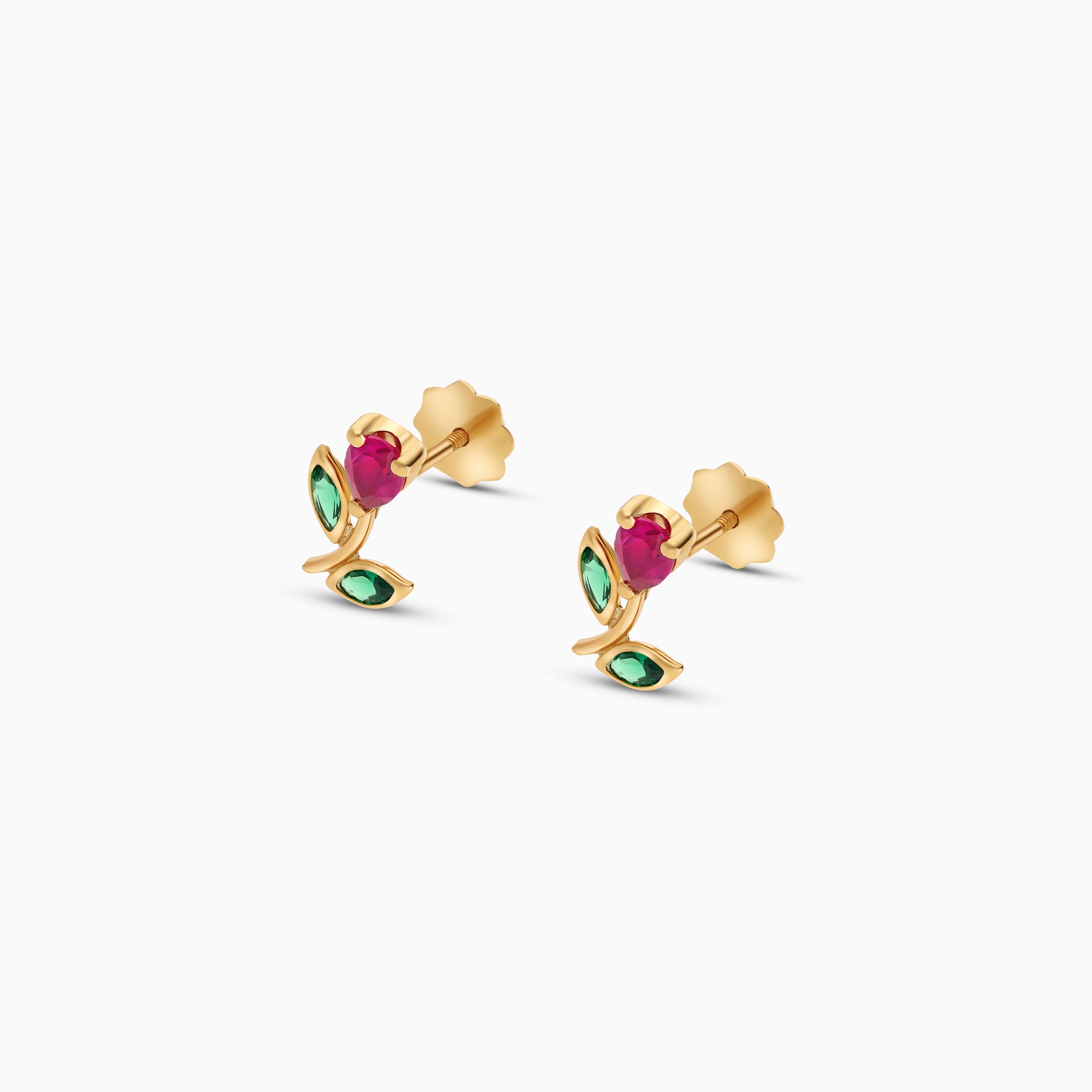 18k Yellow Gold Floral Earrings with Colored Stones | Spanish Kids Collection - Image 2