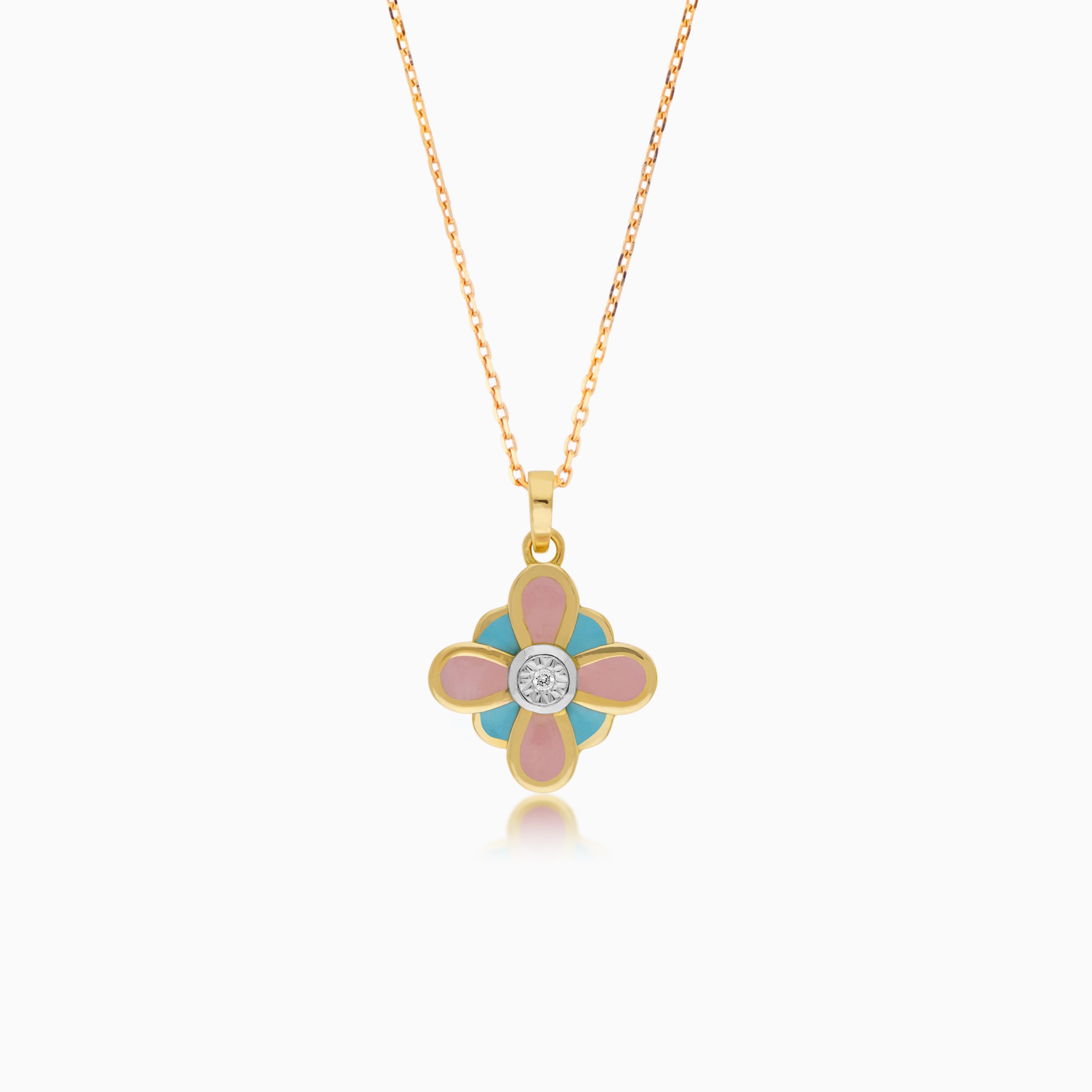 18k Yellow Gold Kids Necklace with Enamel Flower Pendant and Natural Diamond Detail | Dalia Collection