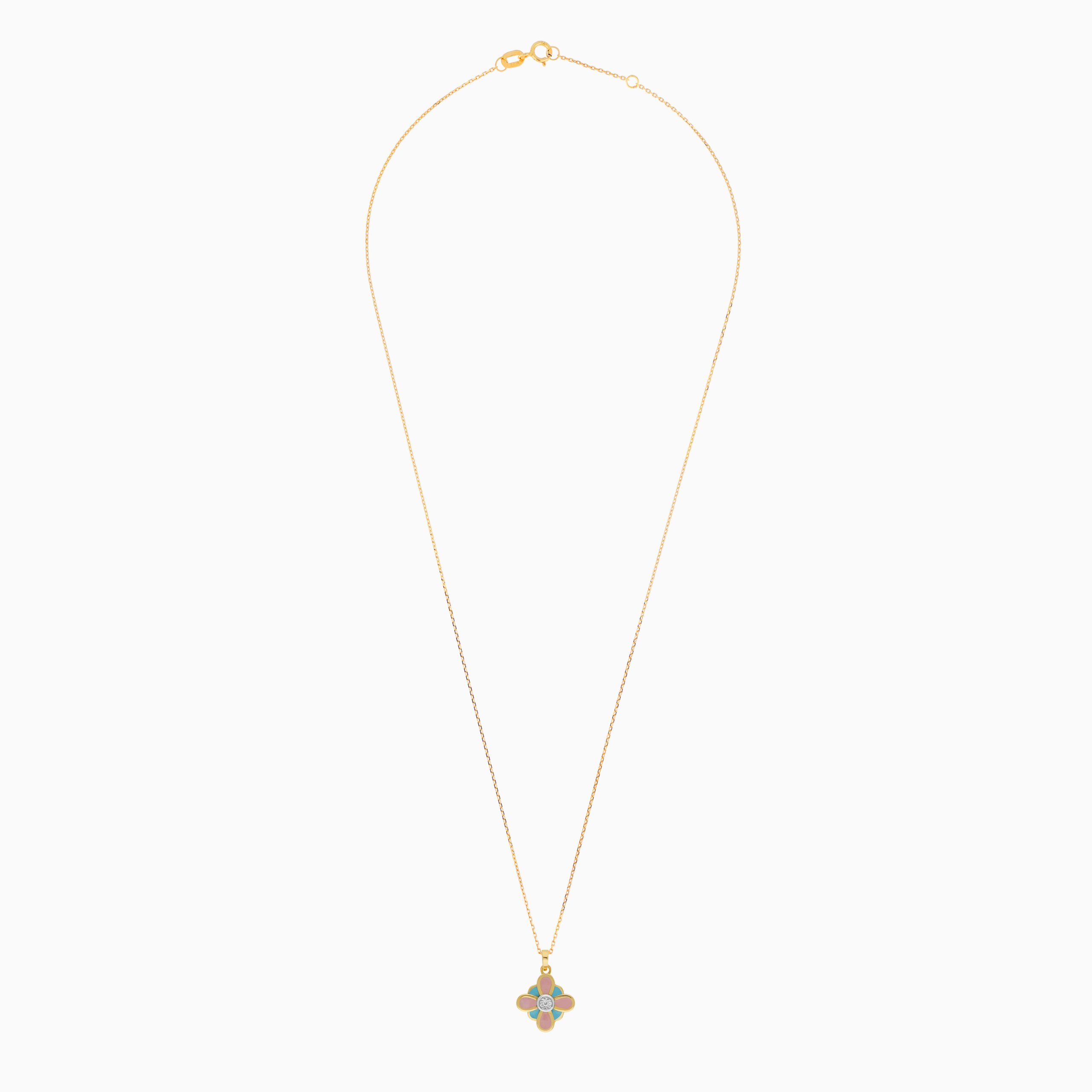 18k Yellow Gold Kids Necklace with Enamel Flower Pendant and Natural Diamond Detail | Dalia Collection - Image 2