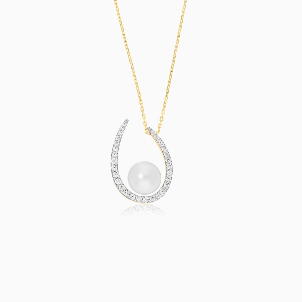 18k Yellow Gold Necklace with Pearl and Zircon | Danah Collection