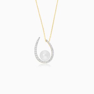 18k Yellow Gold Necklace with Pearl and Zircon | Danah Collection