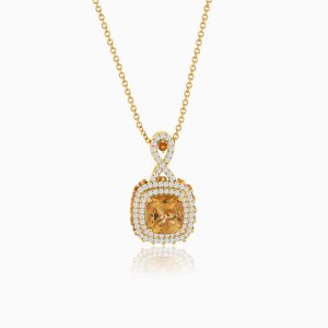 18K Yellow Gold Necklace with Natural Diamonds and Citrine Stone | Vida Collection