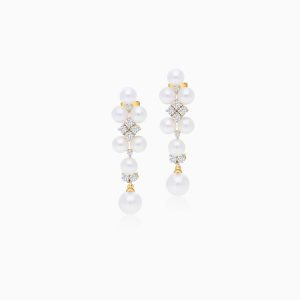 18k Yellow Gold Pearl Dangle Earrings Featuring Zircon | Danah Collection