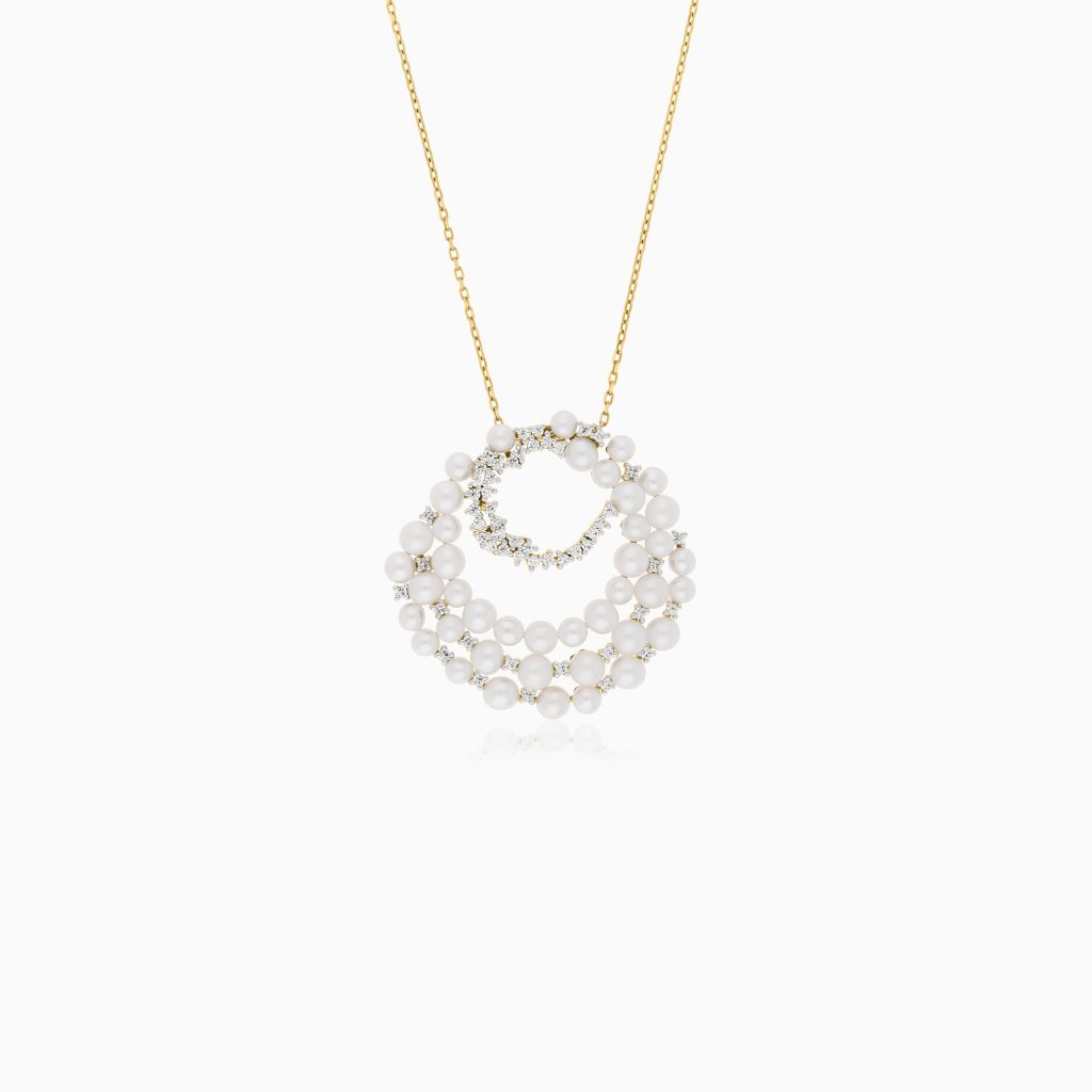 18k Yellow Gold Necklace with Pearls and Zircon | Danah Collection