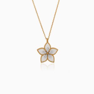 18k Gold Pendant Chain with Diamonds & Mother of Pearl | Fortuna Diamond Collection