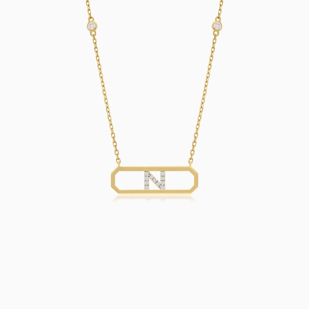 18k Yellow Gold Letter “N” Diamonds Necklace | Alpha Collection