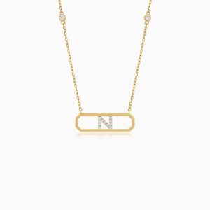 18k Yellow Gold Letter “N” Diamonds Necklace | Alpha Collection