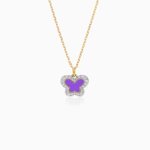 18k Yellow Gold Butterfly Pendant Necklace with Enamel & Natural Diamonds | Alwan Kids Collection