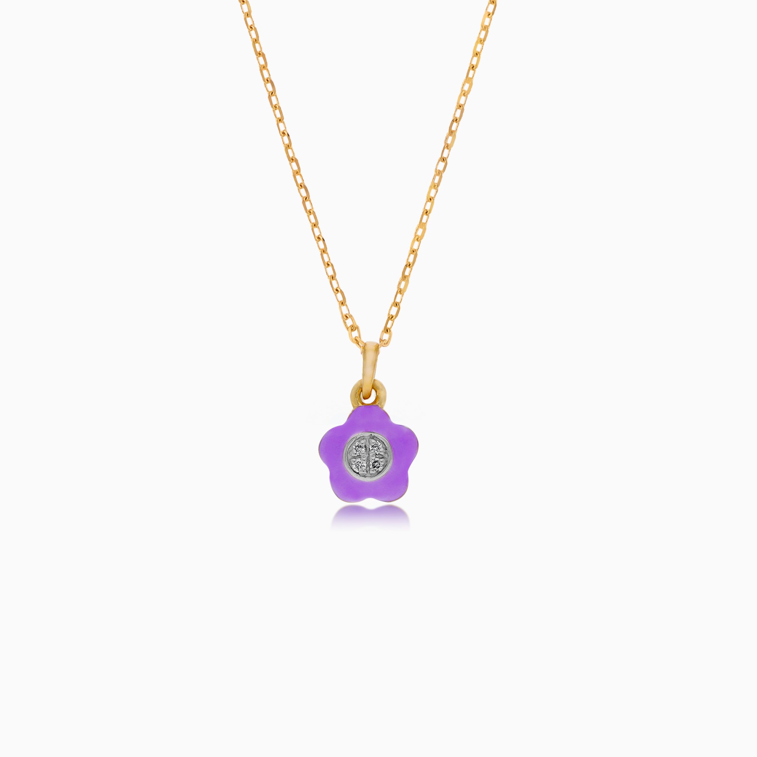 18k Yellow Gold Floral Pendant Necklace with Enamel and Natural Diamond Accents | Alwan Kids Collection