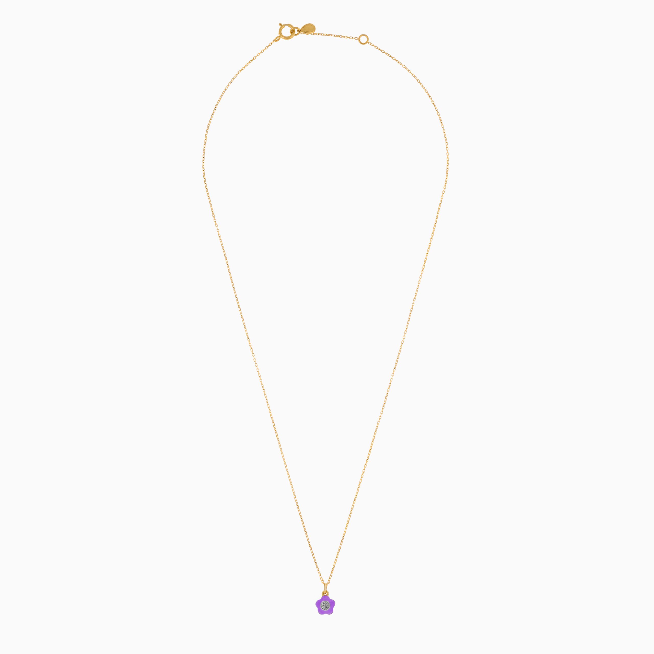 18k Yellow Gold Floral Pendant Necklace with Enamel and Natural Diamond Accents | Alwan Kids Collection - Image 2