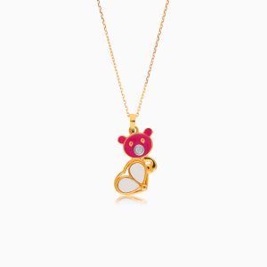 18k Yellow Gold Necklace with Enamel Bear Pendant and Natural Diamonds | Dalia Kids Collection