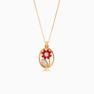 18k Yellow Gold Flower Design Necklace Featuring Mother-of-Pearl and Diamonds | Dalia Kids Collection