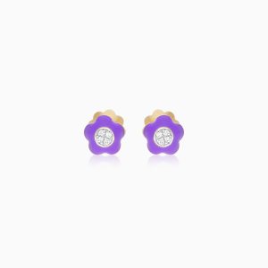 18k Yellow Gold Floral Enamel Earrings with Natural Diamonds | Alwan Kids Collection
