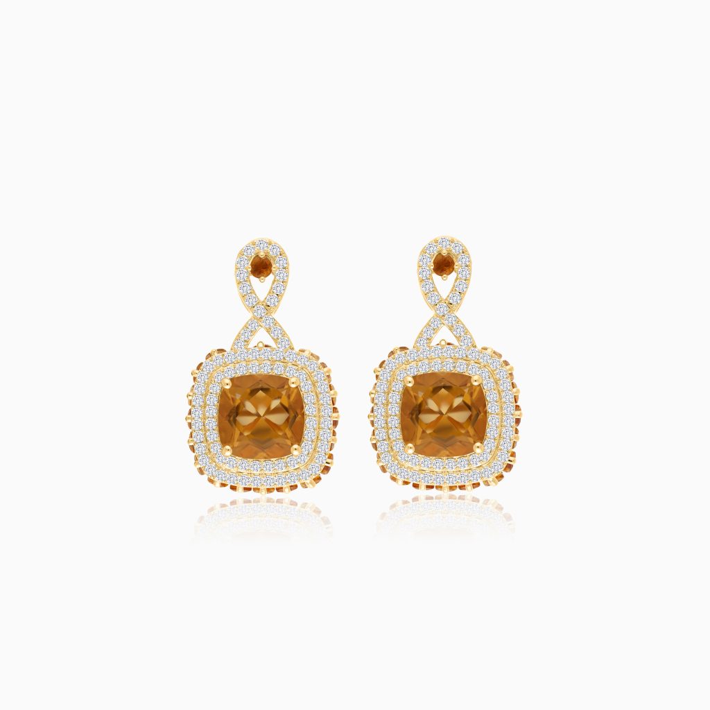 18k Yellow Gold Earrings with Natural Diamonds and Citrine Accents | Vida Collection