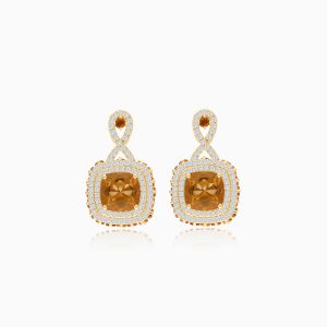 18k Yellow Gold Earrings with Natural Diamonds and Citrine Accents | Vida Collection